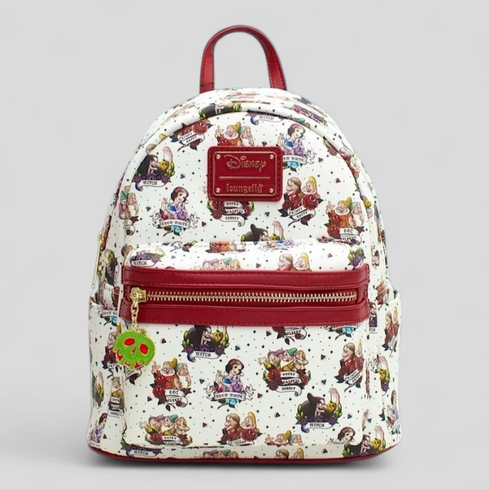 NWT LOUNGEFLY DISNEY PRINCESS Snow White Traditional Tattoo Print Mini Backpack - Picture 2 of 8